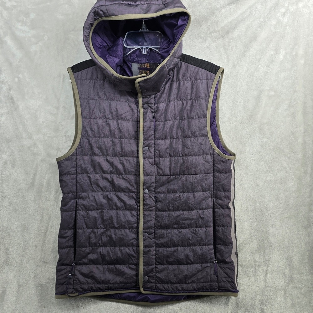 Lululemon Robert Geller Vest Mens Medium Purple Gray Reversible Hooded PrimaLoft